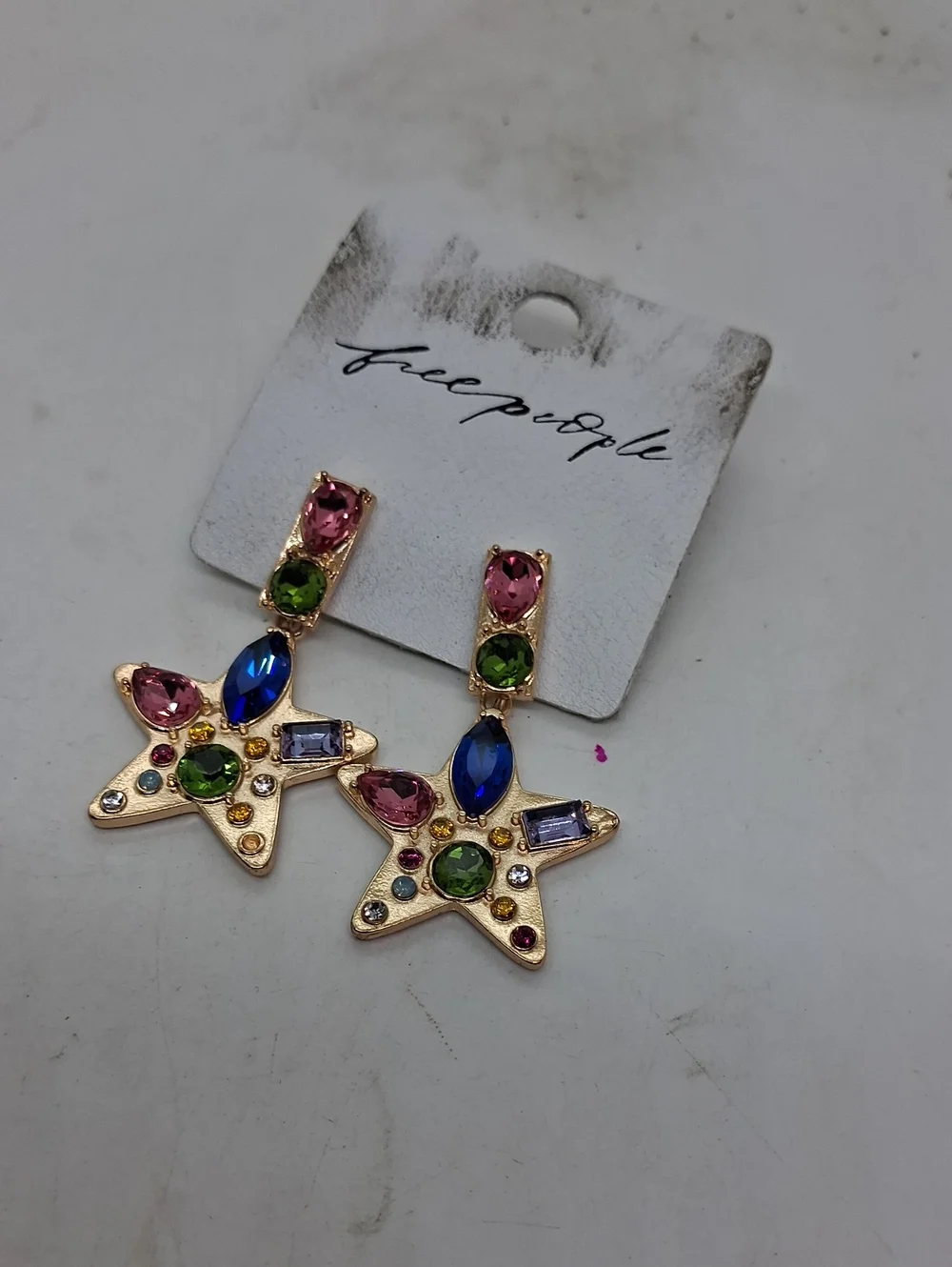 NWT Free People Gold Star Multicolor Crystal Drop Earrings